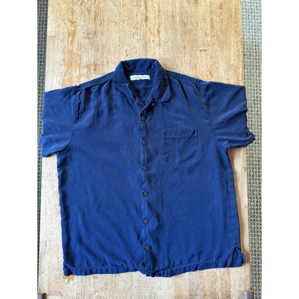 Tommy Bahama Shirt Mens M Blue Silk Hawaiian Short Sleeve Button Up
